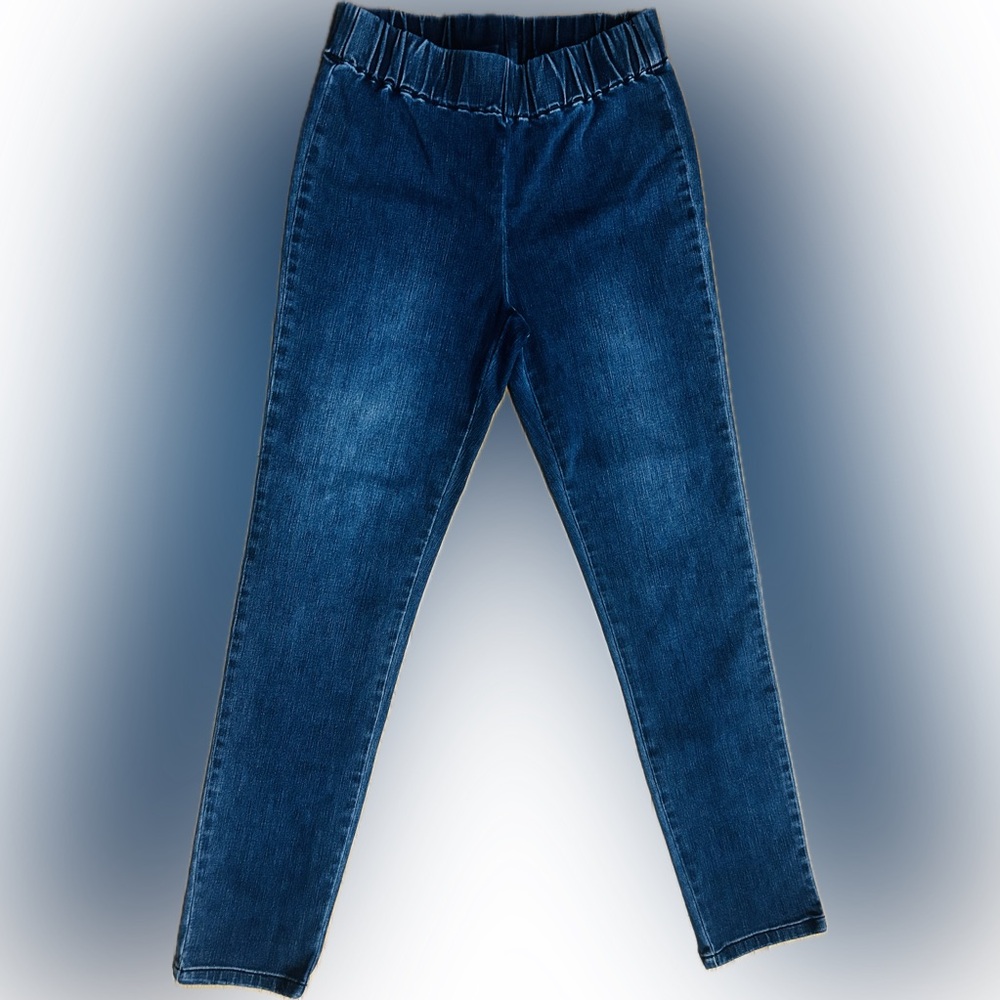 EUC Soft Surroundings SZ S blue denim skinny pull on jeans w/elasticized waist - Picture 2 of 3
